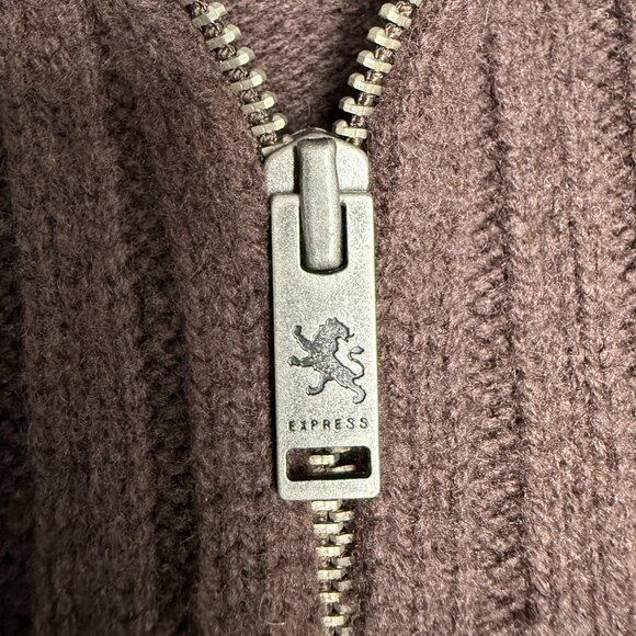 EUC Men's EXPRESS 100% Lambs Wool Full 2-Way Zip Sweater Brown | Size‎ Small - Picture 7 of 11